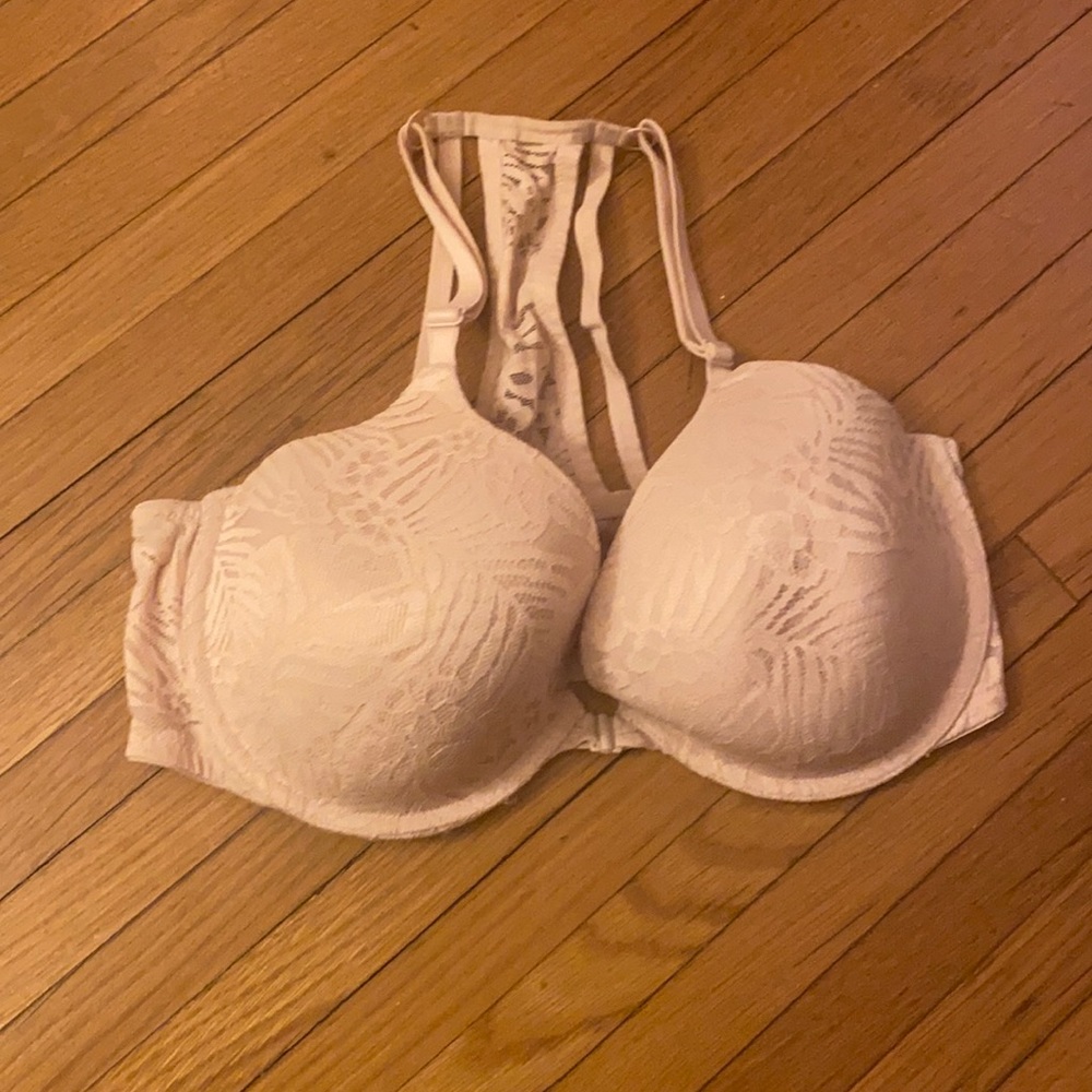 Tan Razorback style bra with front clasps